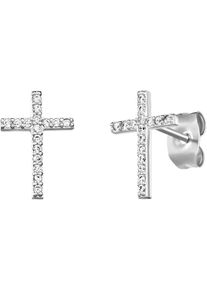 Paar Ohrstecker Engelsrufer "Kreuz", silber (silberfarben, kristallwei&szlig;, kristallwei&szlig;), Ohrringe, Damen, Silber 925 (Sterlingsilber), Paar Ohrstecker, Made in Germany - mit Zirkonia (synth.)