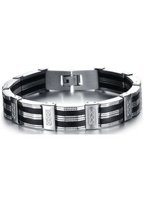 Armband Firetti "Schmuck Geschenk Armschmuck Armkette Gliederarmband", silber (silberfarben, schwarz), Armb&auml;nder, Herren, 21,5cm, Edelstahl Silikon, Edelstahl, Silikon, Armband