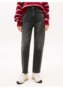 Tapered-fit-Jeans Tommy Jeans "MOM JEAN UH TPR BI0187", Damen, Gr. 28, L&auml;nge 28, denim schwarz, Denim/Jeans, Obermaterial: 99% Baumwolle, 1% Elasthan, unifarben, straight fit, Jeans Tapered-fit-Jeans