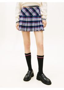 Karorock Tommy Jeans "TJW STRUCTURED PLEAT MINI SKIRT", Damen, Gr. XS (34), navy tartan, Web, Obermaterial: 100% Baumwolle, kariert, regular fit kurz, R&ouml;cke Karorock