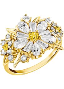 Fingerring Thomas Sabo "Lovely Daisy Bouquet-Cocktail-Ring" Gr. 56, gold (gelbgoldfarben, wei&szlig;, gelb), Fingerringe, Damen, 56, Silber 925 (recycelt), 1,5mm, Fingerring, mit Zirkonia (synth.)