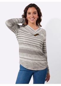 Langarmshirt Casual Looks "V-Shirt", Damen, Gr. 50, taupe, ecru, bedruckt, 95% Viskose, 5% Elasthan, gemustert, mehrfarbig, V-Ausschnitt, Shirts Langarmshirt