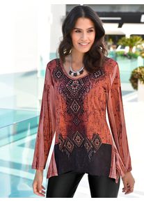 Zipfelshirt Inspirationen "Shirt", Damen, Gr. 50, orange (schwarz, rost, gemustert), 95% Viskose, 5% Elasthan, bedruckt, gemustert, mehrfarbig, Rundhals, Shirts Zipfelshirt