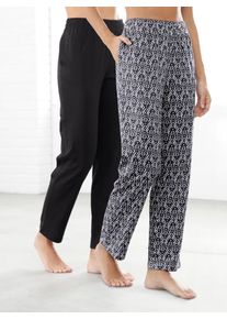 Schlupfhose, Damen, Gr. 46, Normalgr&ouml;&szlig;en, schwarz (schwarz, schwarz, bedruckt), 100% Baumwolle, gemustert, mehrfarbig, unifarben, lang, Hosen Schlupfhose