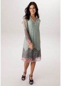 Meshkleid Aniston SELECTED, Damen, Gr. 36, N-Gr, mint, anthra, wollwei&szlig;, altrosa, Mesh, Obermaterial: 95% Polyester, 5% Elasthan. Futter: 95% Viskose, 5% Elasthan, Mesh, bedruckt, gemustert, l&auml;ssig geschnitten knieumspielend, V-Ausschnitt, Trompeten&auml;rmel, Kleider Meshkleid, in Mesh-Quali&auml;t und im angesagten Mustermix - NEUE KOLLEKTION