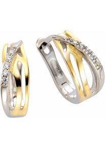 Paar Creolen Firetti "Schmuck Geschenk Silber 925 Bicolor geschwungen &Oslash; ca. 14 mm", silber (silberfarben, silber, 925, goldfarben, kristallwei&szlig;), Ohrringe, Damen, 14mm, Silber 925 (Sterlingsilber), Paar Creolen, mit Zirkonia (synth.)