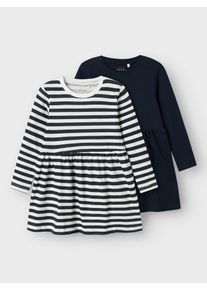 Minikleid name it "NMFVIVIA LS DRESS 2P NOOS", M&auml;dchen, Gr. 92, N-Gr, blau (schwarz sapphire), Jersey, Obermaterial: 100% Baumwolle, gestreift, normal knielang, Rundhals, Kleider Minikleid