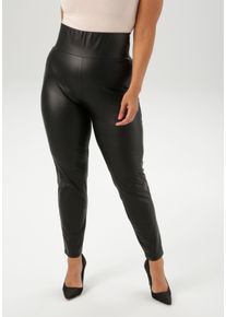 Leggings ANISTON PLUS, Damen, Gr. 52, N-Gr, schwarz, Obermaterial: 95% Polyester, 5% Elasthan. Beschichtung: 100% Polyurethan, unifarben, figurumspielend lang, Hosen Leggings, aus elastischem Lederimitat