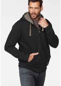 MAN'S WORLD Kapuzensweatjacke MAN'S WORLD, Herren, Gr. 3XL (64/66), schwarz, angeraute Sweatware, Obermaterial: 80% Baumwolle, 20% Polyester. Kapuzenfutter: 80% Baumwolle, 20% Polyester, unifarben, normal, Rippb&uuml;ndchen, Sweatjacken Kapuzensweatjacke, mit kontrastfarbigem Innenfutter, Topseller