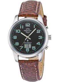 Funkuhr MASTER TIME "Basic", braun, Armbanduhren, Damen, Funkuhr, Armbanduhr, Quarzuhr, Damenuhr, Datum, Leuchtzeiger, Lederarmband