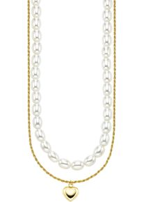 Kette mit Anh&auml;nger "Schmuck Geschenk Silber 925 Halskette mit Perlen und Herzanh&auml;nger", gold (gelbgoldfarben, wei&szlig;), ANISTON JEWELRY & WATCHES, Halsketten, Damen, Perlen Silber 925 (Sterlingsilber), L: 39 50 B: 1mm, Perlen, Silber 925 (Sterlingsilber), Kette mit Anh&auml;nger, mit Perle (synth.), B:1mm