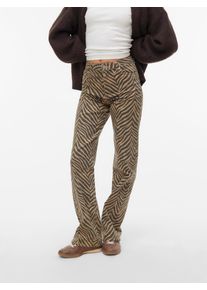 V&eacute;ro Moda High-waist-Jeans VERO MODA "VMTESSA HR WIDE STRETCH AOP JEANS NOOS", Damen, Gr. 25, L&auml;nge 30, silber mink aop:zebra, Denim/Jeans, Obermaterial: 97% Baumwolle, 3% Elasthan, bedruckt, oversize lang, Jeans High-waist-Jeans