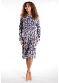 G&ouml;tzburg Nachthemd G&Ouml;TZBURG "Chania", Damen, Gr. 42 (XL), N-Gr, blau (blau, mittel, allover), Obermaterial: 100% Baumwolle, wadenlang, Rundhals, Kleider Nachthemd, mit Rundhalsausschnitt, lange &Auml;rmel, Kn&ouml;pfe