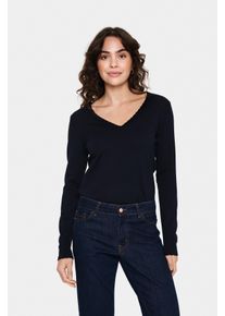 Strickpullover Saint Tropez "MilaSZ LS V-Neck Pullover", Damen, Gr. L, night sky, Strick, Obermaterial: 70% Viskose, 30% Polyester, unifarben, regular fit h&uuml;ftlang, V-Ausschnitt, Pullover Strickpullover, Viskosemischung, Regular fit