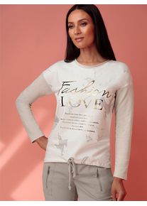 Langarmshirt Heine "Druck-Shirt", Damen, Gr. 36, grau (sand, hellgrau, bedruckt), 100% Baumwolle, Webware:100% Viskose, bedruckt, gemustert, mehrfarbig, Rundhals, Shirts Langarmshirt