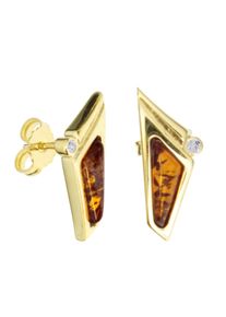 Paar Ohrstecker OSTSEE-SCHMUCK "- Agneta - Gold 333/000 - Bernstein/Zirk." Gr. 20, gold (gold 333, goldfarben, gelb), Ohrringe, Damen, Gelbgold 333, Paar Ohrstecker