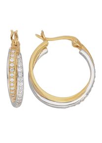 Paar Creolen Firetti "Schmuck Geschenk Silber 925 bicolor", gold (silberfarben, gelbgoldfarben, kristallwei&szlig;), Ohrringe, Damen, Silber 925 (Sterlingsilber), Paar Creolen, mit Zirkonia (synth.)