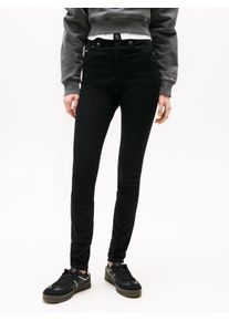 Skinny-fit-Jeans Tommy Jeans "Sylvia High Rise Skinny", Damen, Gr. 34, L&auml;nge 32, schwarz (denim schwarz), Denim/Jeans, Obermaterial: 90% Baumwolle, 8% Elastomultiester, 2% Elasthan, unifarben, skinny fit, Jeans Skinny-fit-Jeans, Eng anliegende Denim Jeans mit hoher Leibh&ouml;he