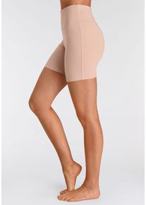 Shorts Lascana, Damen, Gr. 40/42, N-Gr, beige, Single Jersey, Obermaterial: 95% Baumwolle, 5% Elasthan, unifarben, Basic, skinny fit, Hosen Shorts, mit breitem B&uuml;ndchen und Logodruck