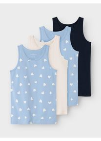 Unterhemd name it "NKFTANK TOP 4P HEARTS NOOS", M&auml;dchen, Gr. 92, 4 Stk., N-Gr, blau (serenity), Jersey, Obermaterial: 95% Baumwolle, 5% Elasthan, bedruckt, unifarben, normal, Rundhals, Unterhemden Unterhemd
