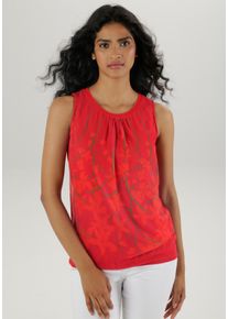 Blusentop Aniston SELECTED, Damen, Gr. 46, rot (rot, koralle, bedruckt), Chiffon, Obermaterial: 95% Viskose, 5% Elasthan. Einsatz: 100% Polyester. Futter: 95% Viskose, 5% Elasthan, bedruckt, figurumspielend h&uuml;ftbedeckend, Rundhals, Blusen Blusentop, im Verlaufsdruck, Topseller