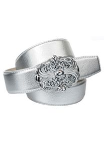 Lederg&uuml;rtel Anthoni Crown, Damen, Gr. 105, silber (silberfarben), Rindsleder, unifarben, G&uuml;rtel Lederg&uuml;rtel, in silberfarben mit Unterf&uuml;hrung, dekorative Schlie&szlig;e