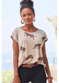 T-Shirt Lascana "mit Leoparden-Motiv", Damen, Gr. 44/46, bunt (leo, bedruckt), Obermaterial: 50% Polyester, 50% Viskose, figurumspielend normal, Rundhals, Aufschlag, Shirts T-Shirt, aus weicher Viskose-Qualit&auml;t, Topseller
