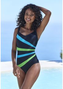 Badeanzug Lascana "Isolde", Gr. 48, Cup E, schwarz, Recycling-Polyamid, kontrastfarbene Details, Badeanz&uuml;ge Badeanzug, mit farbigen Kontrastdetails