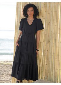 Sommerkleid Heine "Webkleid", Damen, Gr. 44, Normalgr&ouml;&szlig;en, schwarz, 100% Baumwolle, unifarben, lang, V-Ausschnitt, Kleider Sommerkleid