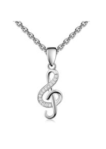 Kette mit Anh&auml;nger Firetti "Schmuck Geschenk Silber 925 Halsschmuck Ankerkette Notenschl&uuml;ssel", silberfarben, kristallwei&szlig;, Halsketten, Damen, Silber 925 (Sterlingsilber), L: 45 B: 1,1mm, Kette mit Anh&auml;nger, Made in Germany - mit Zirkonia (synth.), B:1,1mm