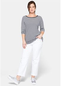 3/4-Arm-Shirt sheego "3/4-Arm-Shirt", Damen, Gr. 48/50, blau (marine), 100% Baumwolle, gemustert, mehrfarbig, Rundhals, Shirts 3/4-Arm-Shirt