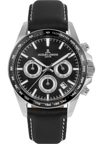 Chronograph Jacques Lemans "Liverpool", schwarz, Armbanduhren, Herren, Chronograph, Quarzuhr, Armbanduhr, Herrenuhr, Lederarmband, Datum