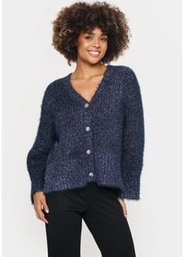 Strickjacke Saint Tropez "HalfaSZ Cardigan", Herren, Gr. M (38), blau (night sky), Strick, Obermaterial: 60% Polyester, 25% Polyamid, 15% metallisierte Fasern, unifarben, V-Ausschnitt, Strickjacken Strickjacke, mit Glitzereffekt