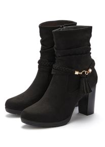 Stiefelette Lascana, Damen, Gr. 41, schwarz, Obermaterial: 100% Textilmaterial. Decksohle: 100% Lederimitat. Futter: 100% Textilmaterial. Laufsohle: 100% Synthetik, Flechtoptik, unifarben, Schuhe Stiefelette, Stiefel, Boots mit Blockabsatz und Schmuckelement VEGAN