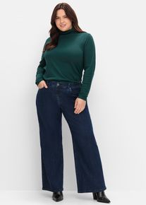 Stretch-Jeans sheego, Damen, Gr. 54, Normalgr&ouml;&szlig;en, blau (dunkelblau denim), 98% Baumwolle, 2% Elasthan, unifarben, lang, Jeans Stretch-Jeans