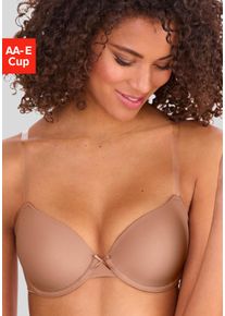 Schalen-BH Lascana "Ela", Damen, Gr. 80, Cup AA, braun (nougat), Microtouch, Obermaterial: 82% Polyamid (TACTEL), 18% Elasthan (LYCRA), Basic, BHs Schalen-BH, mit transparenten Tr&auml;gern, perfect basic mit B&uuml;gel, Basic Dessous