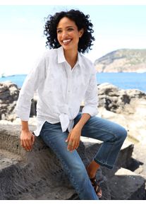 Langarmbluse Heine, Damen, Gr. 50, ecru, 100% Baumwolle, unifarben, Blusen Langarmbluse