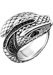 Fingerring Thomas Sabo "Ring in Schlangen-Optik mit schwarzen Steinen" Gr. 68, silber (silberfarben, schwarz), Fingerringe, Herren, 68, Silber 925 (recycelt), 7mm, Fingerring, mit Zirkonia (synth.)