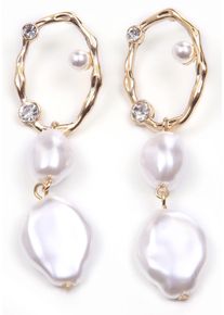 Paar Creolen Firetti "schick, stilvoll, modern, gl&auml;nzend", wei&szlig; (metallfarben, gelbgoldfarben, creme, wei&szlig;, wei&szlig;), Ohrringe, Damen, 5mm, Metall Perlen, Metall, Perlen, Paar Creolen, mit Glasstein - mit Acrylperle, Naturperle