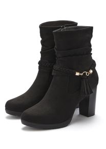Stiefelette Lascana, Damen, Gr. 42, schwarz, Obermaterial: 100% Textilmaterial. Decksohle: 100% Lederimitat. Futter: 100% Textilmaterial. Laufsohle: 100% Synthetik, Flechtoptik, unifarben, Schuhe Stiefelette, Stiefel, Boots mit Blockabsatz und Schmuckelement VEGAN