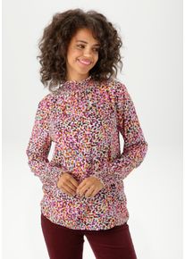 Schlupfbluse Aniston CASUAL, Damen, Gr. 44, rot (wollwei&szlig;, pink, bordeaux, hellblau, petrol, braun, dunkelbraun, gelb, ocker, schwarz), Web, Obermaterial: 100% Viskose, bedruckt, gemustert, figurumspielend h&uuml;ftbedeckend, Smokb&uuml;ndchen mit Gummizug, Blusen Schlupfbluse, mit farbharmonischen Tupfen bedruckt