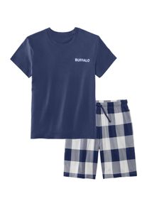 Pyjama Buffalo, Jungen, Gr. 146/152, blau (navy, beige kariert), Jersey, Obermaterial: 100% Baumwolle, kariert, Basic, bequem kurz, Rundhals, abgesteppte Kante, Homewear-Sets Pyjama, kurzer Schlafanzug im coolen Karolook, Topseller
