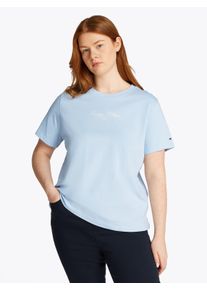 Rundhalsshirt Tommy Hilfiger Curve "CRV REG SCRIPT C-NK TEE SS", Damen, Gr. 48, blau (breezy blau), Single Jersey, Obermaterial: 100% Baumwolle, unifarben, tailored fit, Rundhals, abgerundeter Saum, Shirts Rundhalsshirt, in Gro&szlig;en Gr&ouml;&szlig;en, Logoschriftzug