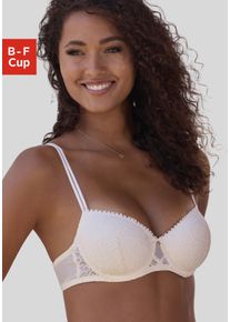 Schalen-BH Lascana, Damen, Gr. 70, Cup C, beige (creme), Spitze, Obermaterial: 72% Polyamid, 20% Polyester, 8% Elasthan, BHs Schalen-BH, mit B&uuml;gel aus blumiger Jacquardspitze, sexy Dessous