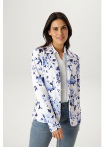 Jerseyblazer Aniston SELECTED, Damen, Gr. 46, wei&szlig;, hellbau, blau, dunkelblau, Jersey, Obermaterial: 95% Polyester, 5% Elasthan, bedruckt, gebl&uuml;mt, gemustert, figurbetont h&uuml;ftbedeckend, Blazer Jerseyblazer, mit floralem, romantischen Blumendruck - NEUE KOLLEKTION