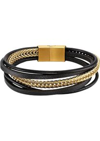 Armband Bruno Banani "Schmuck Geschenk Edelstahlarmband Lederimitat", braun (gelbgoldfarben, braun), Armb&auml;nder, Damen, 21,5cm, Edelstahl Lederimitat, Edelstahl, Lederimitat, Armband