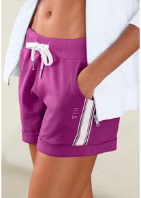 H.I.S. Strandshorts H.I.S, Damen, Gr. 32/34, N-Gr, lila (beere), Sweatware, Obermaterial: 77% Baumwolle, 20% Polyester, 3% Elasthan, unifarben mit Farbeins&auml;tzen, Basic kurz, Hosen Strandshorts, mit seitlichen Tapestreifen