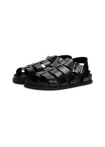 Riemchensandale Tommy Jeans "TJW FISHERMAN PATENT SANDAL", Damen, Gr. 40, schwarz, Leder, Schuhe Riemchensandale, Sandalette, Sommerschuh, R&ouml;mersandale mit verstellbarer Schnalle