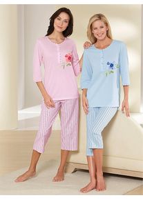 Schlafanzug Ascafa, Damen, Gr. 44/46, bunt (ros&eacute;, bleu), 100% Baumwolle, Homewear-Sets Schlafanzug