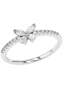 Fingerring Amor "Schmetterling" Gr. 54, silber (silberfarben, kristallwei&szlig;), Fingerringe, Damen, 54, Silber 925 (Sterlingsilber), 1,3mm, Fingerring, mit Zirkonia (synth.)